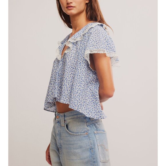 FREE PEOPLE Truly Yours Printed Blouse / Daisy Ivory Combo - Picture 2 of 6